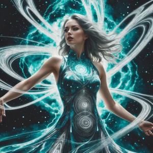 Design an image of a woman emanating a supernatural energy field...