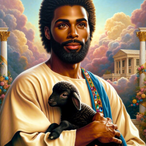Oil painting of an African-American man resembling Jesus Christ,...