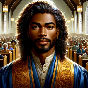 Illustrate an inspiring African-American Jesus crust with a dign...