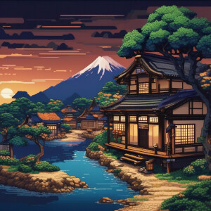 adventure game village with brick and wood houses