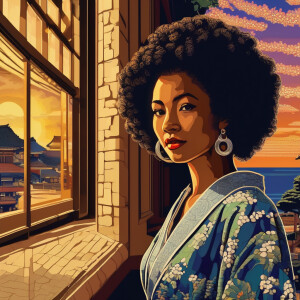 3-D image of a beautiful LIGHT SKIN, African-American woman she...