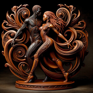 3d wood and porcelain sculpture of an Afrocentric woman with a m...