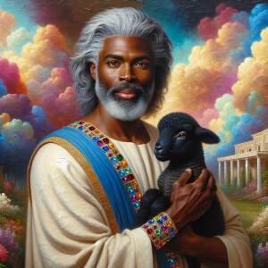 Oil painting of an African-American man resembling Jesus Christ,...