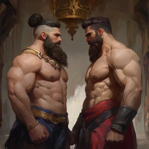 The muscular hairy prince and the king were showing off to each...