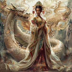 Create a full-body illustration of an Empress representing a mix...