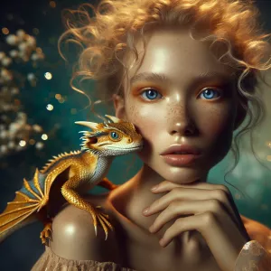 "A hyperrealistic portrait of a blonde woman with curly hair and...