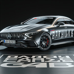 Mercedes cls 63 amg on which the text is written « Гаджишка дела...