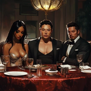 Elon Musk,Sitting at a fancy dinner table with Mia khalifa on hi...