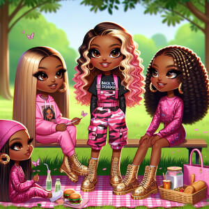 Create a vibrant digital painting set in a park during a back-to...