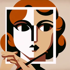 Create a portrait of a woman with ginger hair in an abstract sty...