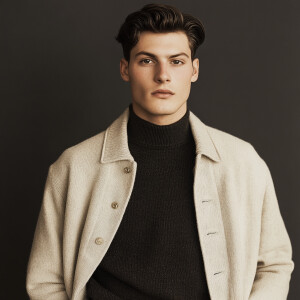 Young model man wearing a beautiful jacket  --sref 1851881805