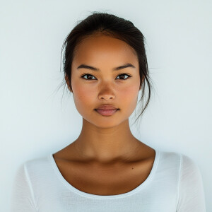 A 21-year-old slim African American and Japanese woman with brow...