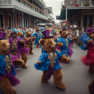 Grateful Dead dancing bears parading through New Orleans