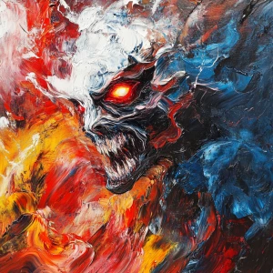 An emotionally charged alien hybrid portrait in the style of abs...