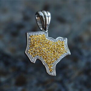 3D sterling silver texas state pendant featuring stunning yellow...