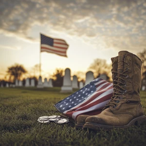 Design a solemn and respectful image to honor Memorial Day, feat...
