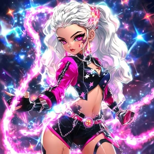 A female extraterrestrial character wielding a cosmic whip compo...