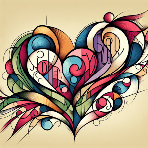 Design an abstract art piece featuring intertwined hearts incorp...