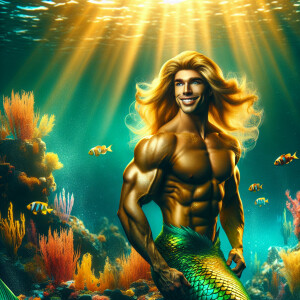 Ronda rousey as a mermaid with long blonde hair, smiling