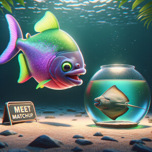 Realistic
Ocean
Cute Purple neon green piranha with no teeth....