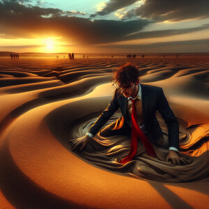 In the heart of a barren and desolate landscape, the golden hues...