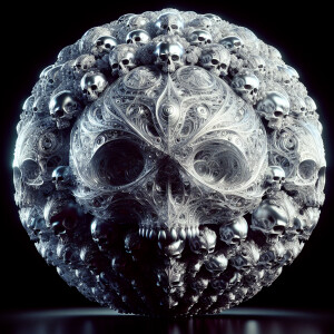 An enormous sparkling crystal formation with intricate skull eng...