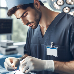 Doctor, a man, surgery who makes an operation to people’s nose a...