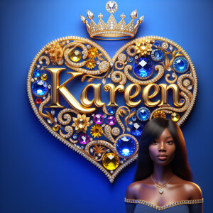Craft a 3-D image showcasing the name 'KAREN' in a luxurious gol...
