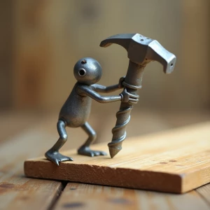 Create an image of an anthropomorphic nail wielding a hammer to...