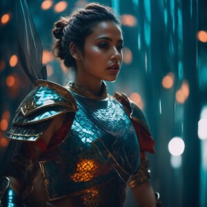 Beautiful female warrior, transparent, translucent,