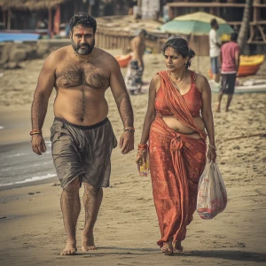 A filthy rich muscular indian sweaty beefy man walking beside  h...