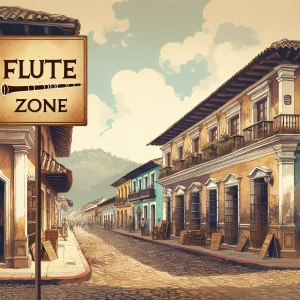 Create an image of a vibrant street in Antigua, Guatemala, with...