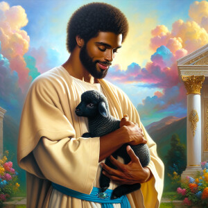 Oil painting of an African-American man resembling Jesus Christ,...