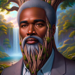 A hyper-realistic 3-D oil painting depicting a tree integrated w...
