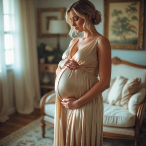 Beautiful Photography, a pregnant woman in a flowing silk dress,...