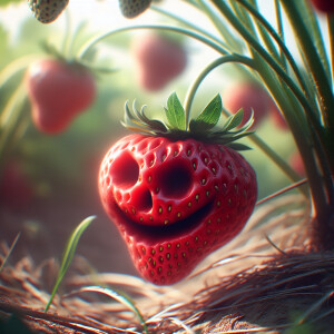 Create a high-quality photo: a strawberry bush growing in a fiel...