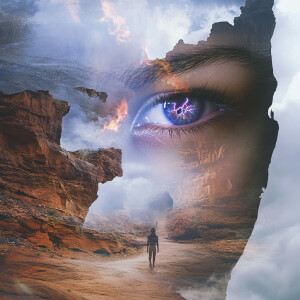 Imagine A surreal double exposure artwork that merges elements o...