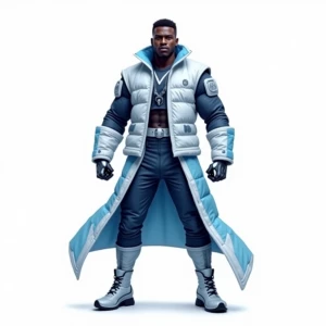 A frontal T pose full body concept illustration of A powerful bl...