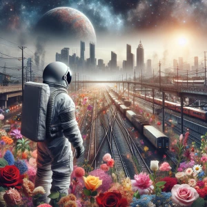 An astronaut looks at all of the traffic and pollution in the ci...