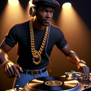 3D image of a Handsome African American DJ from the 90’s. He we...