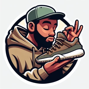 an animated man wearing cap and hoodie, his holding a pair of Tr...