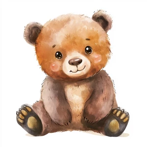 Simple style, watercolor illustration, baby bear
 looking forwa...