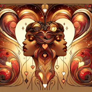 An Art Nouveau illustration of a beautiful Love Goddessbtown ski...