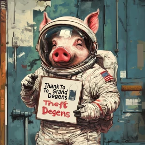 Cute cartoon pig in vintage white spacesuit and NASA style helme...