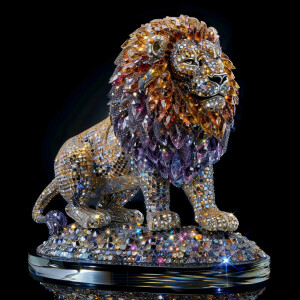 A Lion Sculpted from Differently Colored Crystals