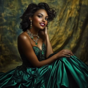 A captivatingly beautiful woman with light, flawless skin, radia...
