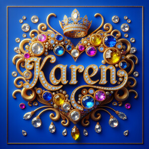 VCraft a 3-D image showcasing the name 'KAREN' in a luxurious go...