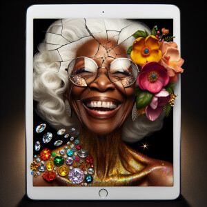 Envision a scene where the head of a cheerful elderly African Am...