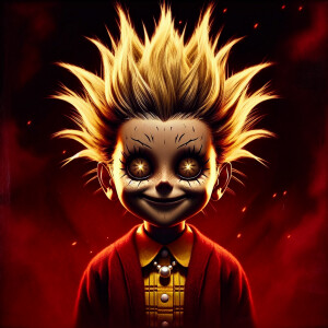 Create an image of Lisa Simpson with an evil and menacing appear...