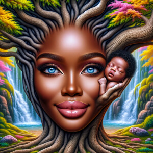Create a close-up, hyper-realistic 3-D oil painting of a tree wi...